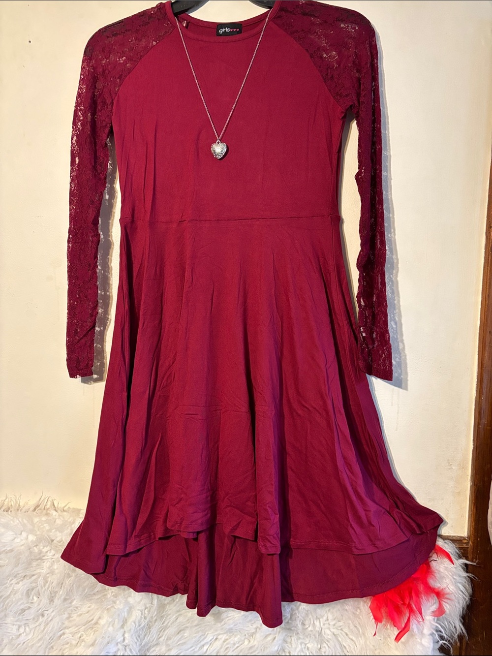 The Girls Dusty Rose Lace-Sleeve High-Low Casual Dress